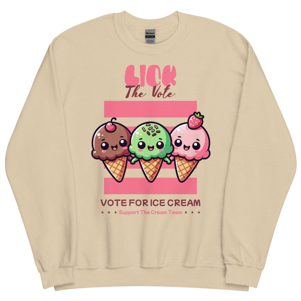 Lick The Vote Kawaii Ice Cream Sweatshirt - Sand Color - https://ascensionemporium.net